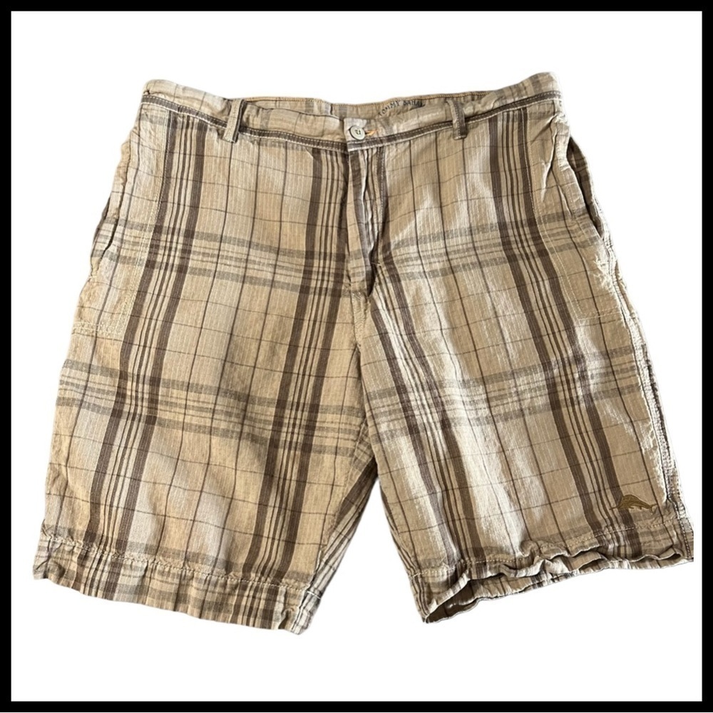 TOMMY BAHAMA Relaxed Fit Linen-Blend Plaid Short